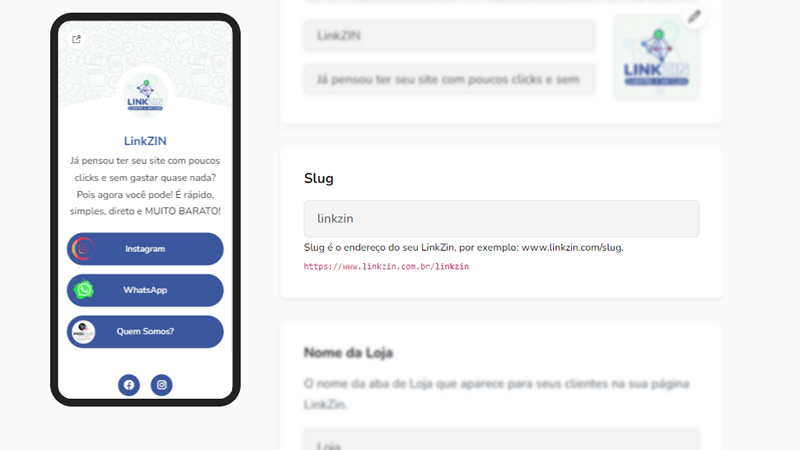 Alterar o Slug / endereço do seu LinkZin